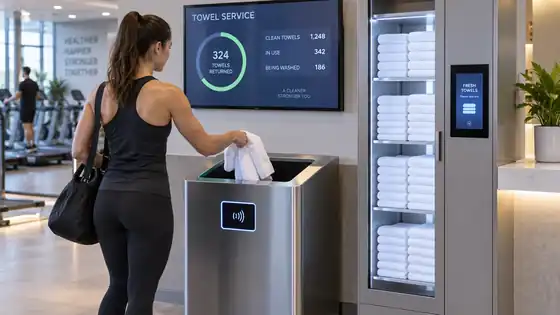 Station intelligente de retour des serviettes pour hôtels salles de sport et spas