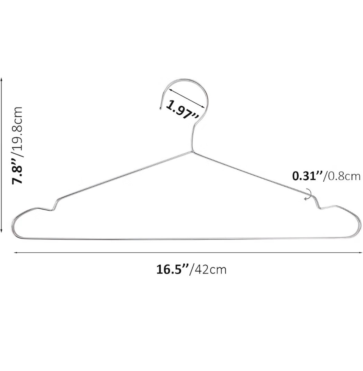 Dimensions du cintre renforcé en acier inoxydable